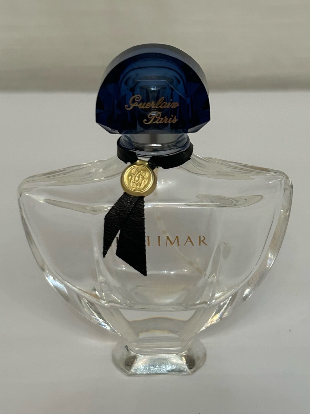 GUERLAIN France Shalimar Perfume‎ Bottle with Deep Blue Cap and Gold Accents
